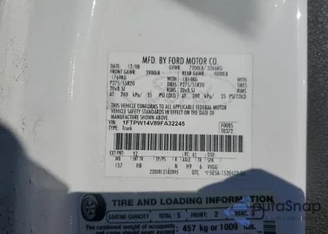 2009 Ford F150 Supercrew из США, поврежденный, VIN 1FTPW14V89FA32245